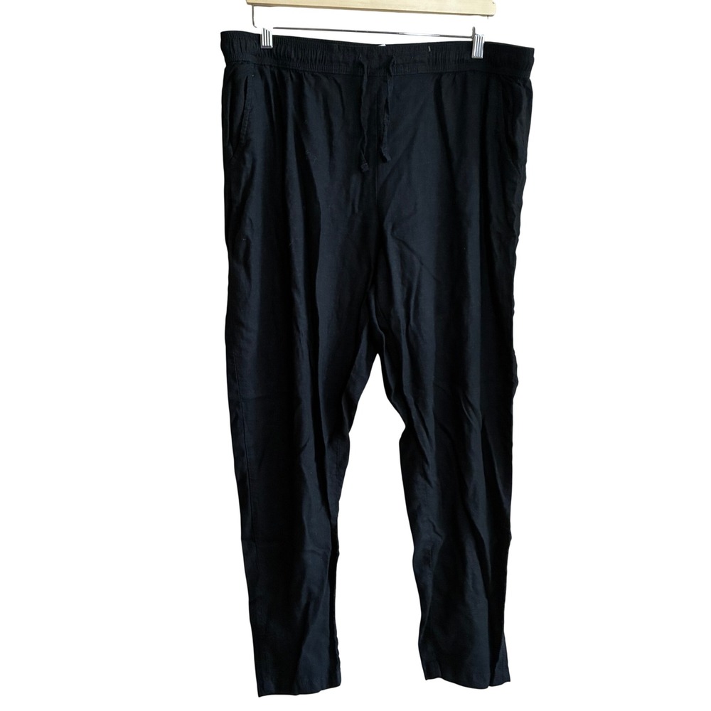 Serra Linen Blend Jogger Pants XL Black Women Relaxed Drawstring Waist